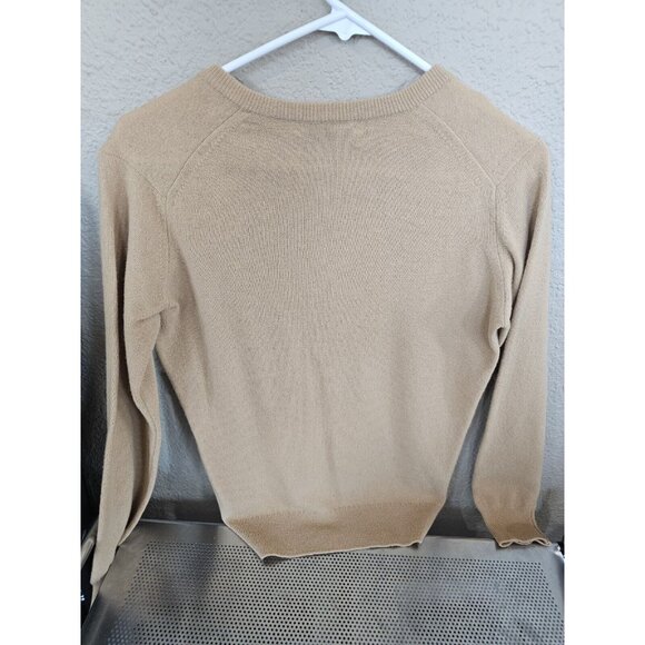 Selfridges London Geelong Lambs Wool Tan V Neck Sweater Vintage Women's Small - Picture 3 of 7